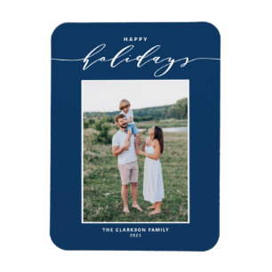 Blue Modern Mix Typography Happy Holidays Photo Magnet