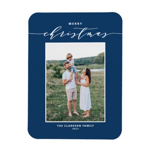Blue Modern Mix Typography Merry Christmas Photo Magnet