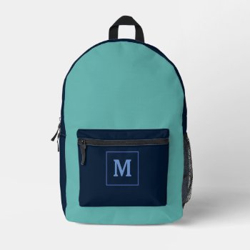 Blue Modern Monogram Name Custom  Printed Backpack by Trendshop at Zazzle