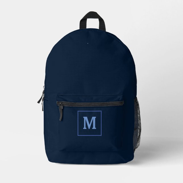 Blue Modern Monogram Name Custom  Printed Backpack (Front)