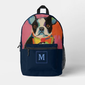 Blue Modern Monogram Name Custom  Printed Backpack by Trendshop at Zazzle