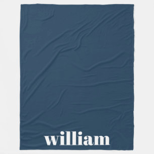 Blue Modern Monogram Personalized Name Fleece Blanket