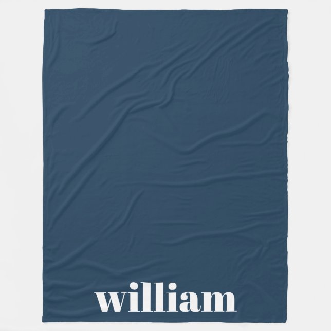 Blue Modern Monogram Personalized Name Fleece Blanket (Front)