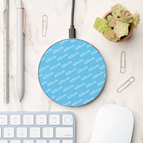 Blue Modern Monogrammed Minimal Simple Classic Wireless Charger