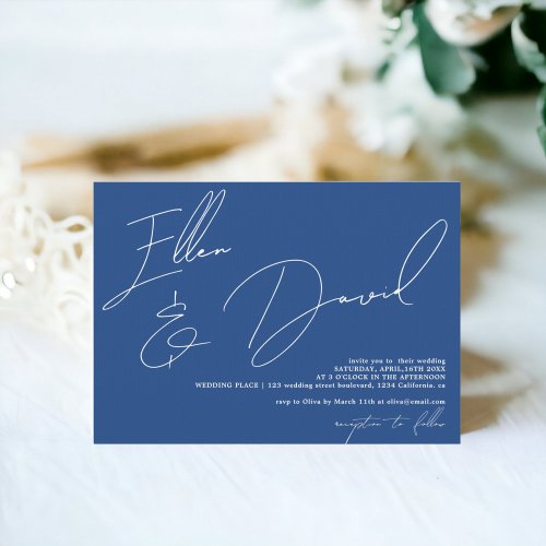 Blue Modern names script calligraphy wedding Invitation