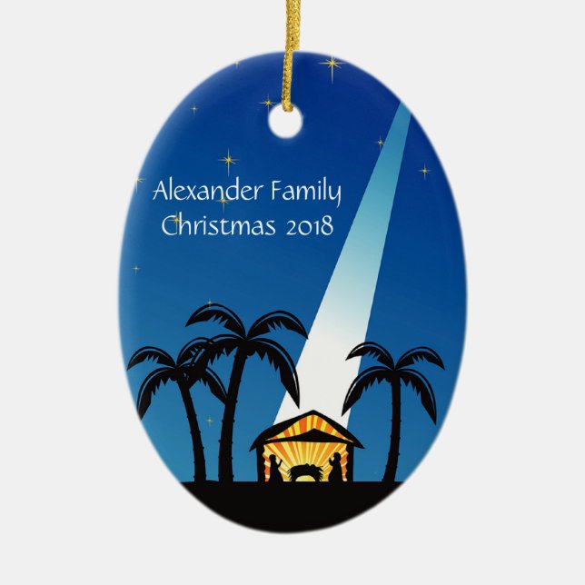 Blue Modern Nativity Christmas Ornament (Front)