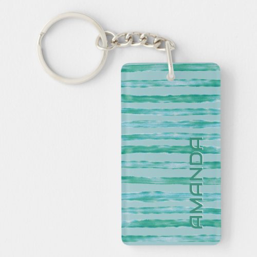 Blue Modern Painted Stripes Name  Keychain