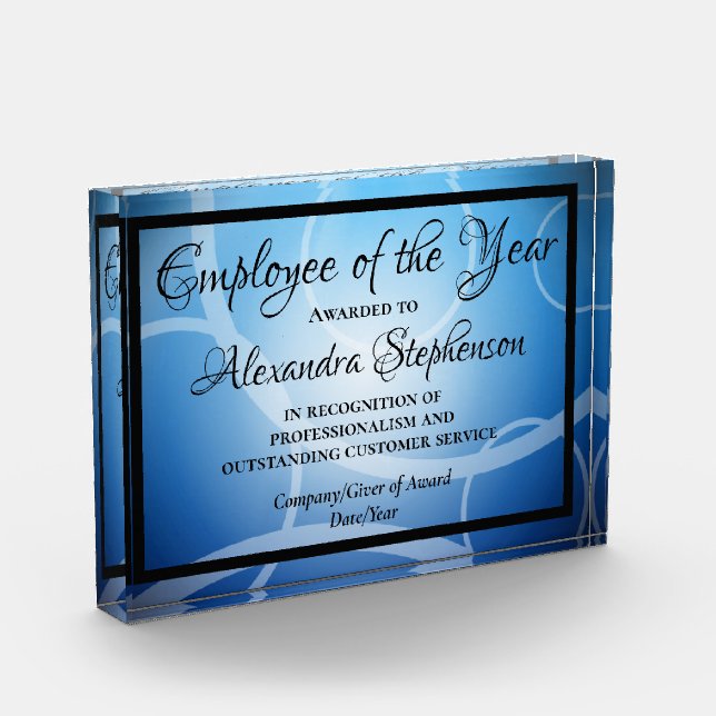 Blue Modern Personalized Acrylic Award Plaque (Left)