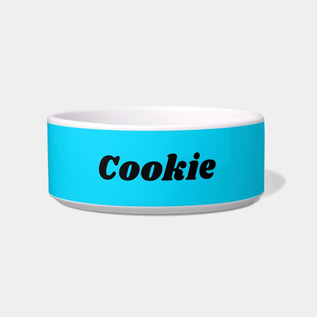 Blue Modern Personalized Name Pet Dog Bowl (Front)