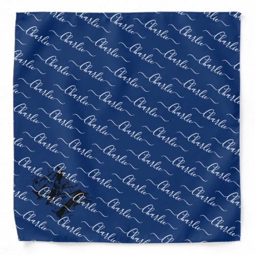 Blue modern personalized name script and monogram bandana