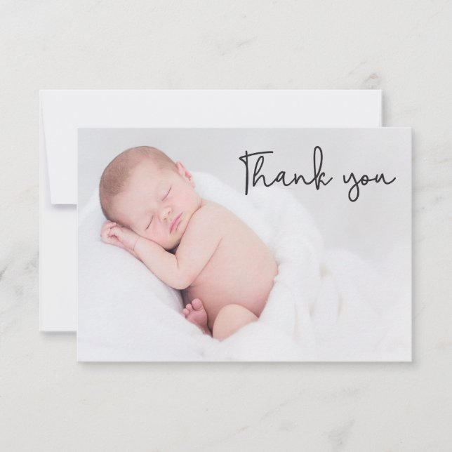Blue Modern Photo Baby Boy Shower Thank you Card (Front)