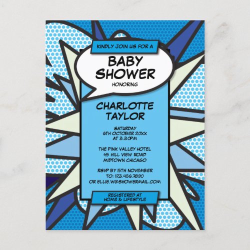 Blue Modern Photo Baby Shower Baby Boy Invitation Postcard