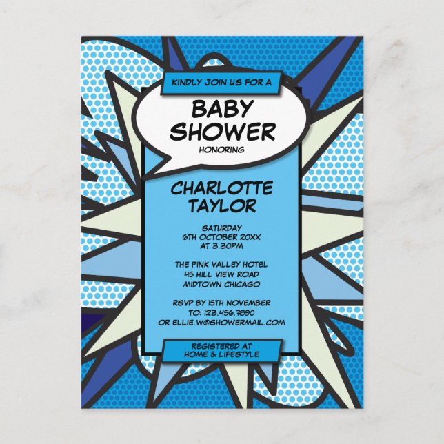 Blue Modern Photo Baby Shower Baby Boy Invitation Postcard (Front)