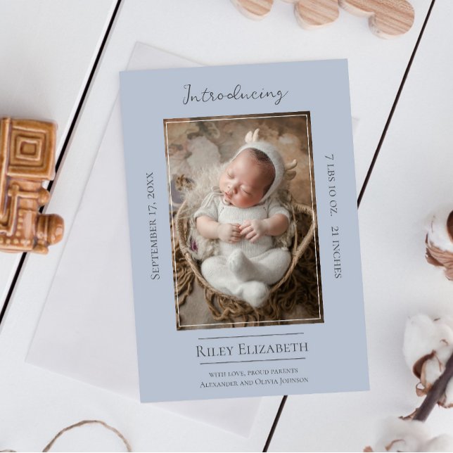 Blue Modern Photo Birth Announcement (Blue Modern Photo Birth Announcement)