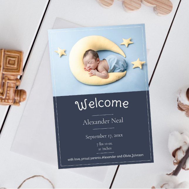 Blue Modern Photo Birth Announcement (Blue Modern Photo Birth Announcement)