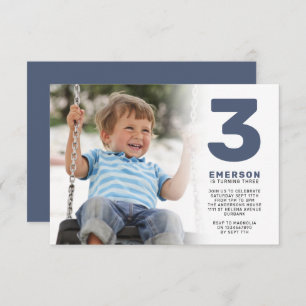 Blue Modern Photo Birthday Party Invitation