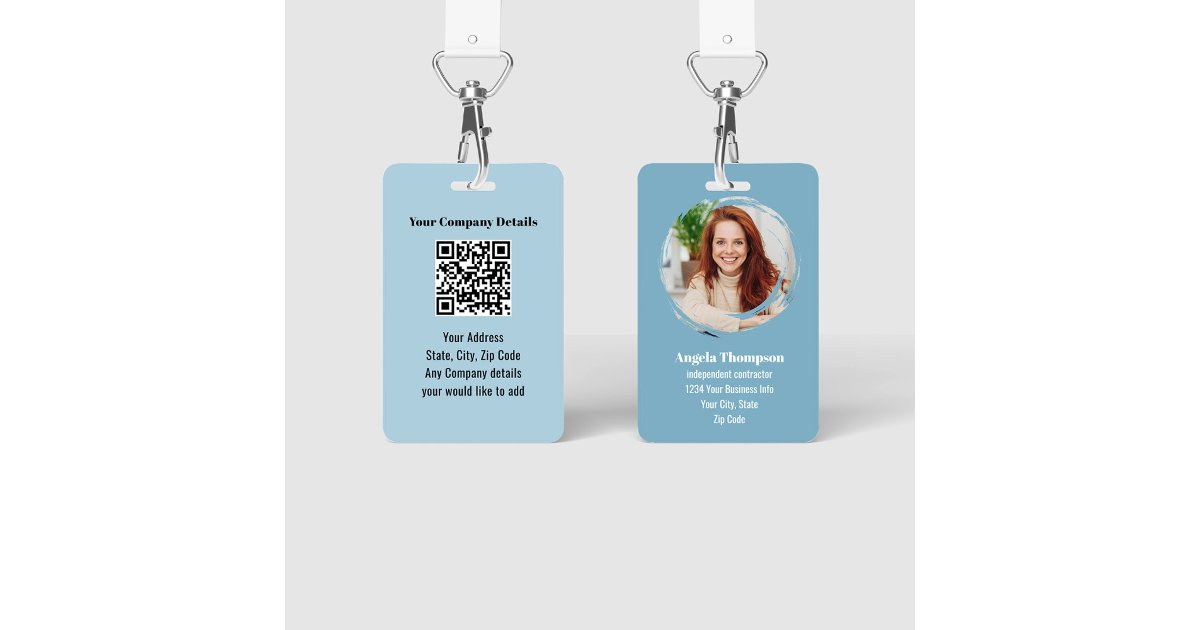 Blue Modern Photo QR Code Employee Badge | Zazzle