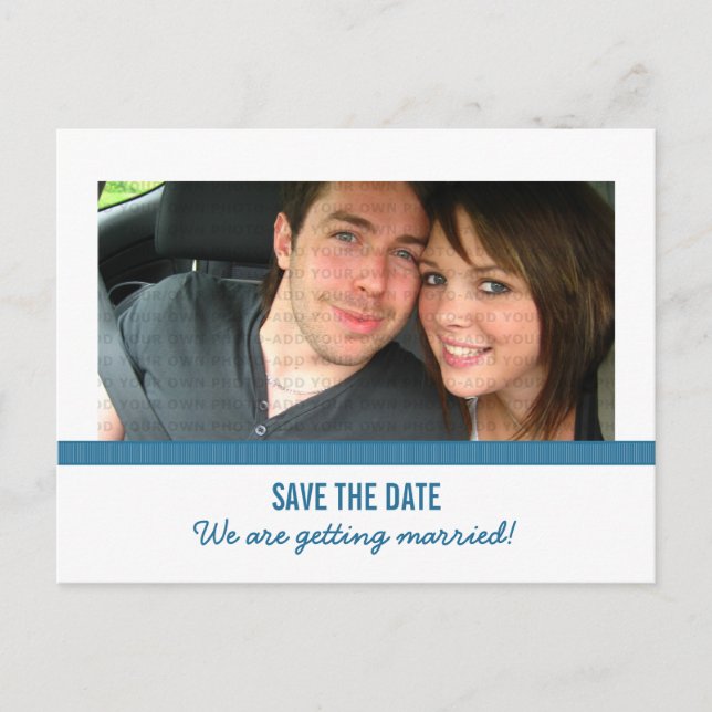 Blue Modern Photo Save the Date Postcard (Front)