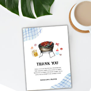 Blue Modern Plaid Retro Country Baby Q Baby Shower Thank You Card