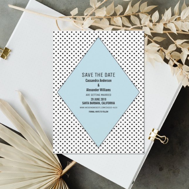 Blue Modern Polka Dots Save the Date Invite (Creator Uploaded)