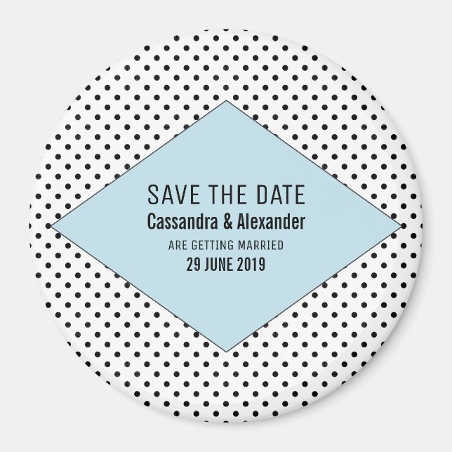 Blue Modern Polka Dots Save the Date Magnet (Front)