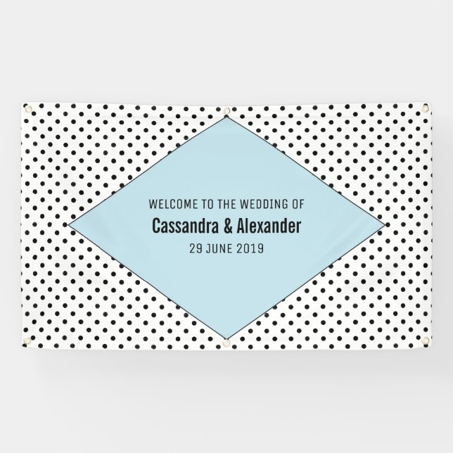 Blue Modern Polka Dots Wedding Banner (Horizontal)