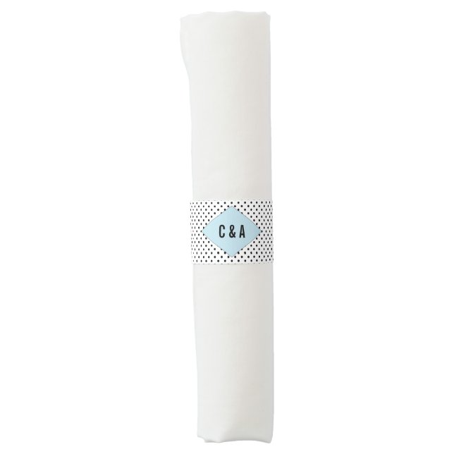 Blue Modern Polka Dots Wedding Napkin Bands (Front)