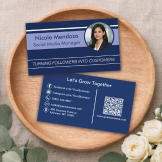 Blue Modern Professional Custom Photo & QR Code Business Card