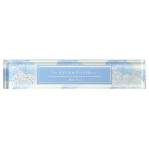 Blue Modern Rain Clouds Personalized Desk Name Plate