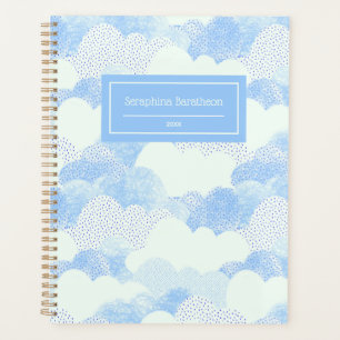 Blue Modern Rain Clouds Personalized Name Planner