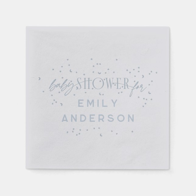 Blue Modern Rainbow and stars Blue Baby Shower Napkins (Front)