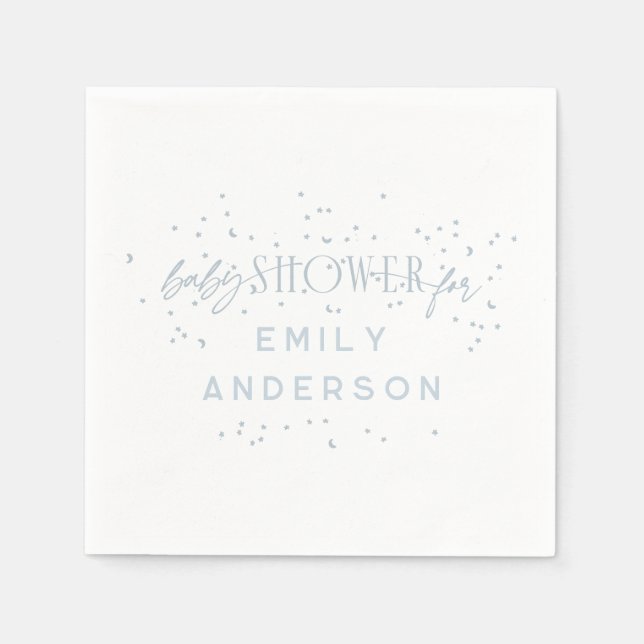 Blue Modern Rainbow and stars White Baby Shower Napkins (Front)