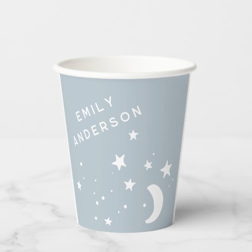Blue Modern Rainbow and stars White Baby Shower Paper Cups