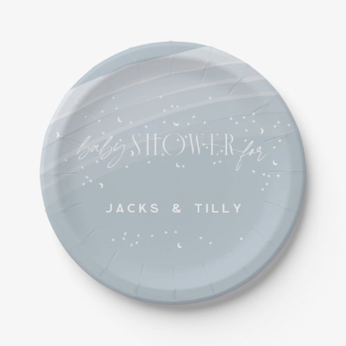 Blue Modern Rainbow and stars White Baby Shower Paper Plates