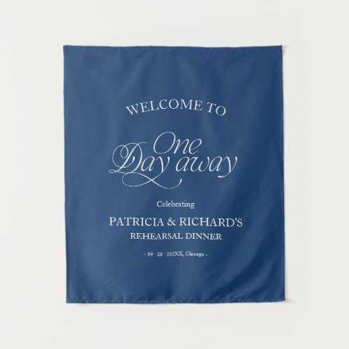 Blue Modern Rehearsal Dinner Welcome Sign Tapestry
