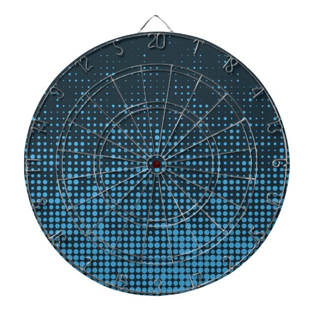Blue, modern, retro, cool, trendy dot pattern dart board (Front)