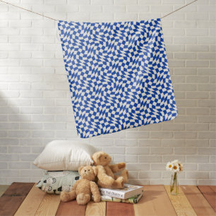 Blue modern retro swirl checkered baby blanket