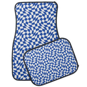 Blue modern retro swirl checkered car floor mat