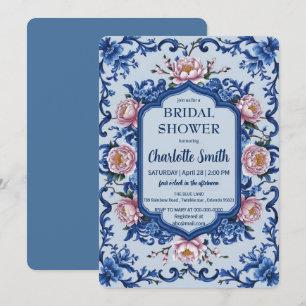 Blue Modern Rose Flower antique bridal shower Invitation
