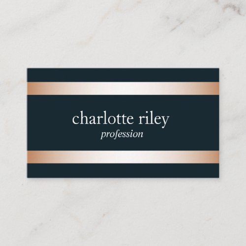 Blue  Modern Rose Gold Stripes Stylish Business Card