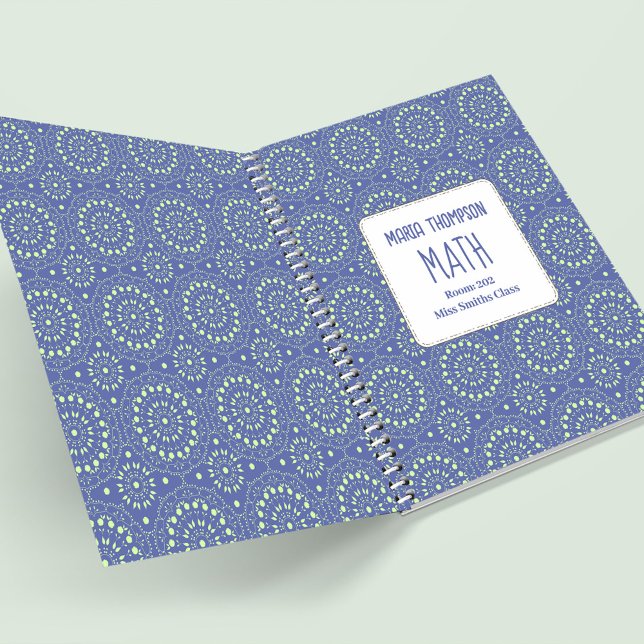 Blue Modern School Personalized Notebook (Blue and green patterned school subject notebook)