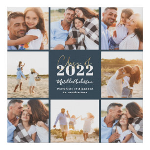 blue modern script graduation photo class of 2022 faux canvas print