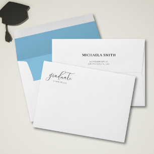 Blue Modern Script Graduation Return Address Envelope
