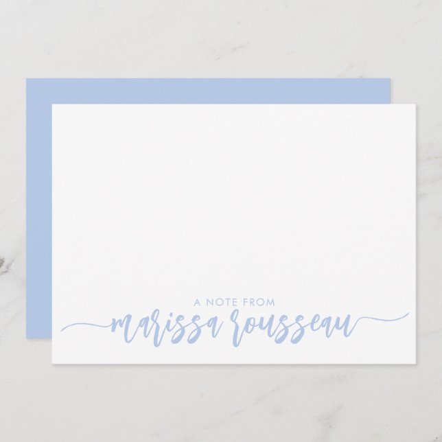 Blue Modern Script Name Personalized  Note Card (Front/Back)
