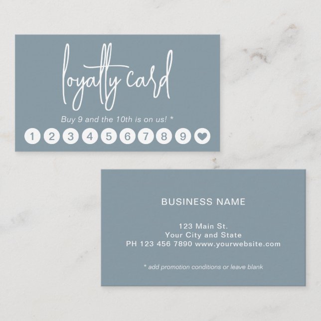Blue Modern Script Professional Loyalty Card (Front/Back)