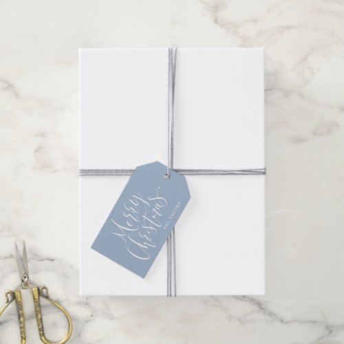 Blue Modern Simple Calligraphy Merry Christmas Gift Tags