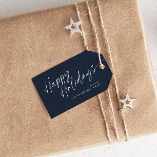 Blue Modern Simple Christmas Script Happy Holidays Gift Tags