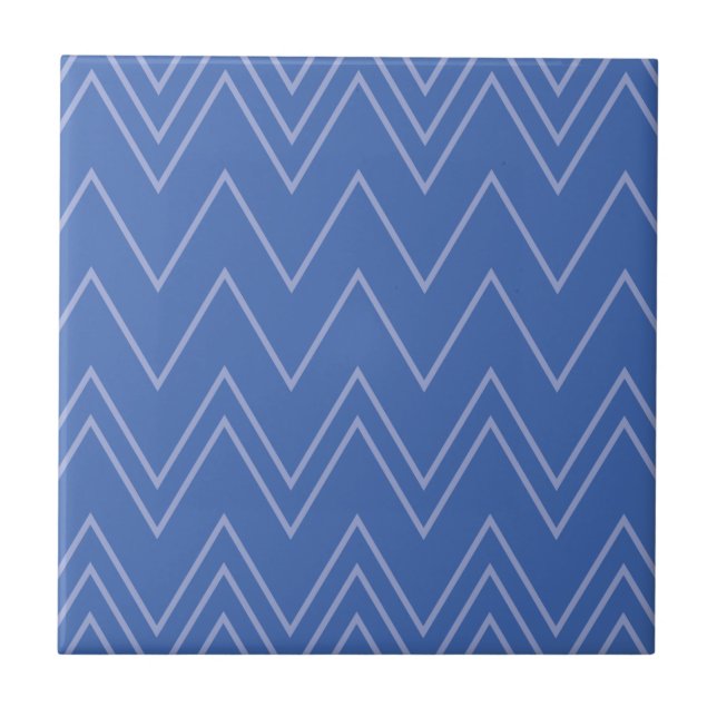 Blue, modern, simple, cool, trendy zigzag pattern ceramic tile (Front)