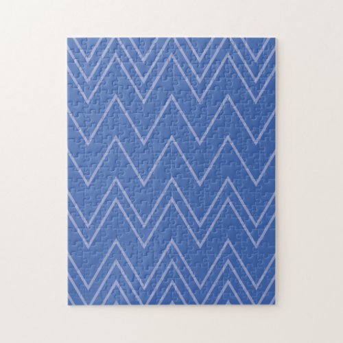 Blue modern simple cool trendy zigzag pattern jigsaw puzzle