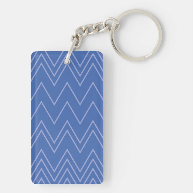 Blue, modern, simple, cool, trendy zigzag pattern keychain (Back)